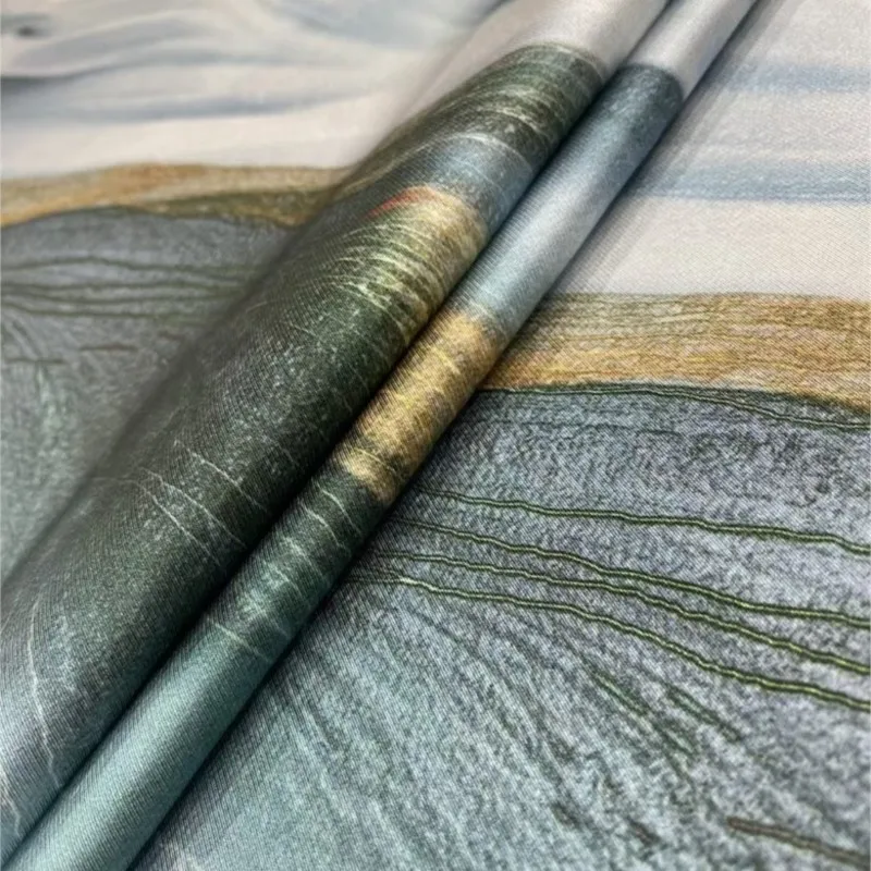 Novos produtos no início da primavera Camisa de vestido de tecido de seda com sarja impressa em cores renderizadas