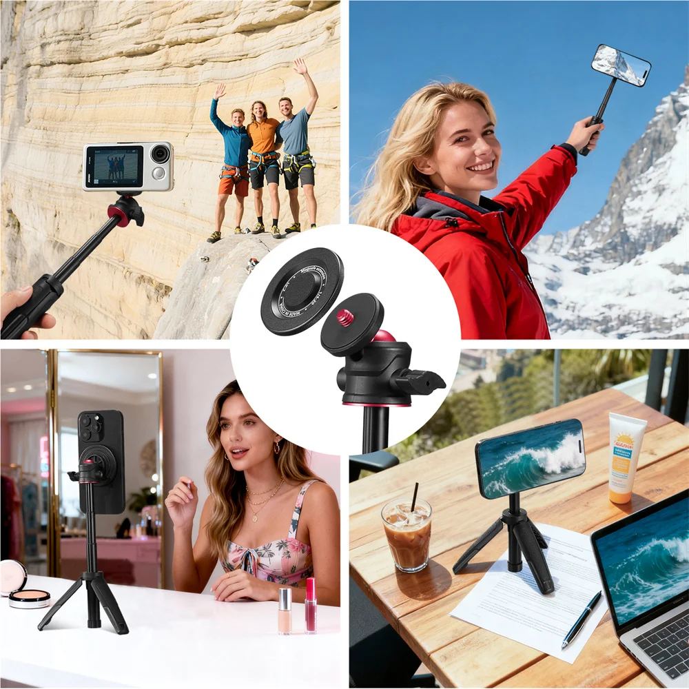 حامل ثلاثي عصا سيلفي مغناطيسية 2026 لكاميرا DJI Pocket 3 /DSLR/IPhone حامل هاتف أندرويد مع رأس كروي 1/4 بوصة 360 دوارة #6