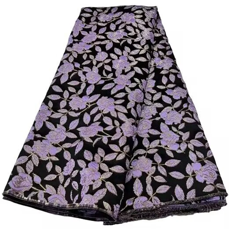 

Newest African Gilding Lace Fabric Purple High Quality French Brocade Jacquard Lace Fabric 5Yards For Nigerian Party Dresses