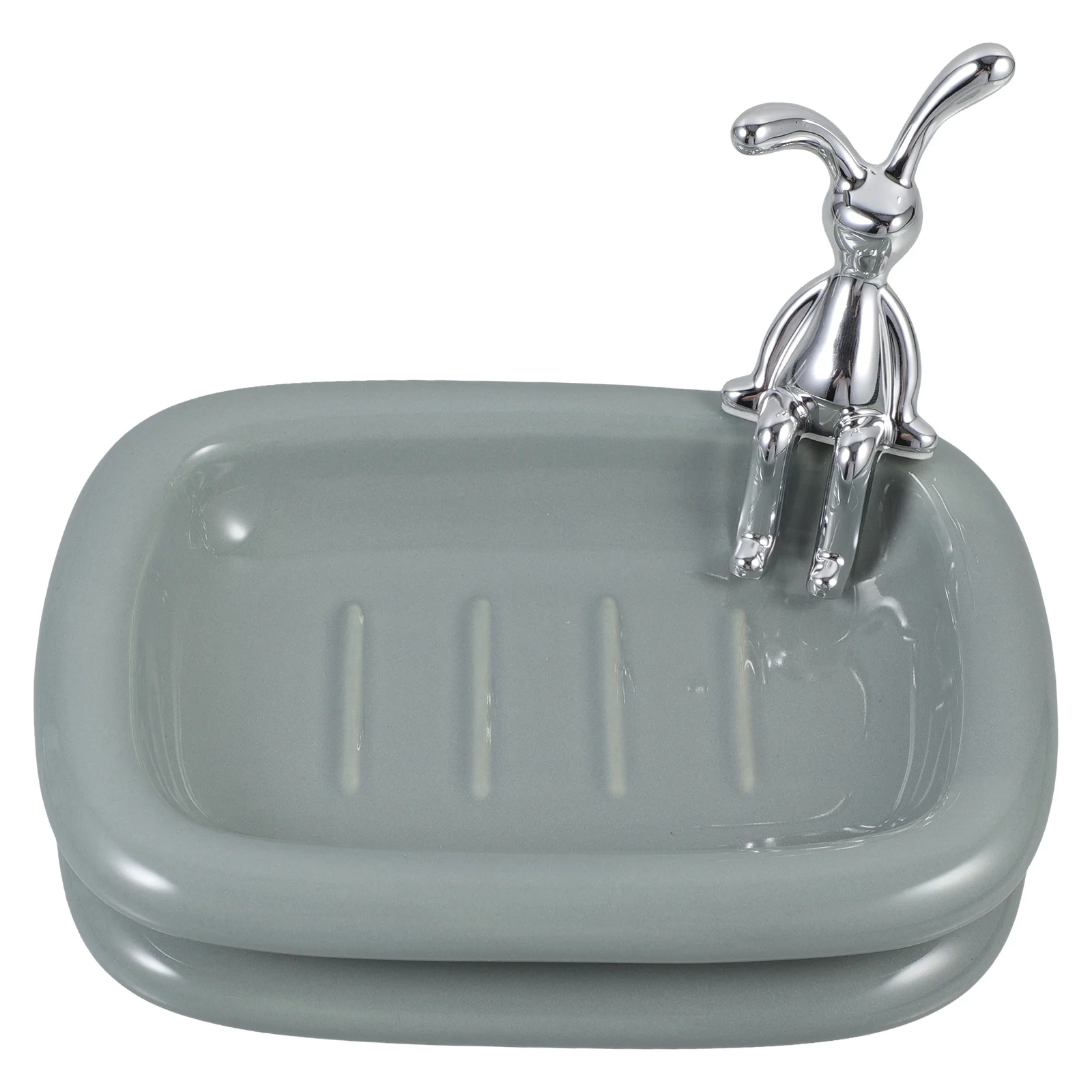 

Adorable Ceramic Rabbit Soap Dish Cute Design Gray Appearance Bathroom Countertop Holder Multifunctional Storage Tray