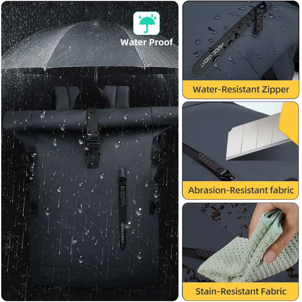 HK حقيبة ظهر رجالية قابلة للتوسيع سعة كبيرة حقيبة السفر مع منفذ USB مقاوم للماء 15.6 بوصة حقيبة كمبيوتر محمول المشي لمسافات طويلة Daypack حقيبة مدرسية