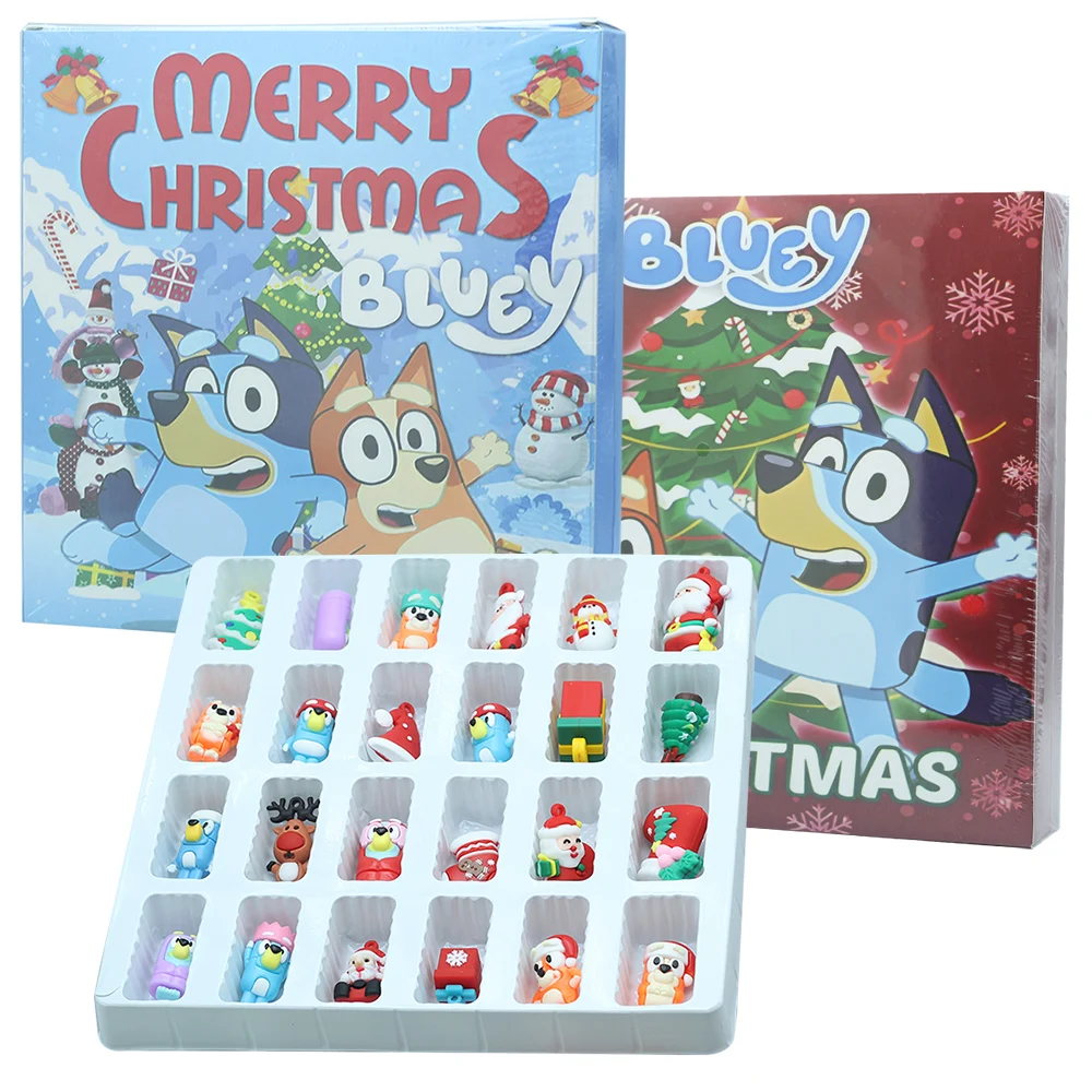 24pcs Set Dog Figure Christmas Advent Calendar Blind Box Birthday Gift Kawaii Blue Dog Anime Figural Action PVC Model Kid Toy