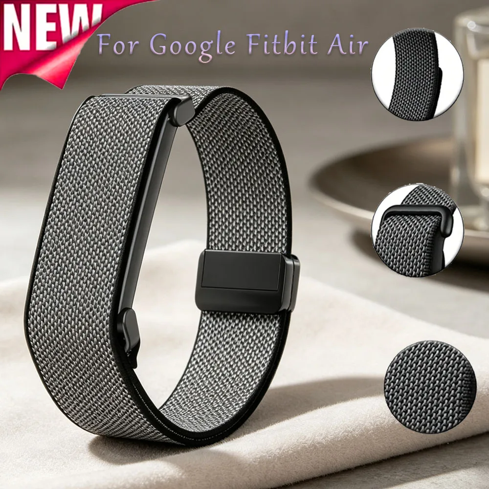 Metallgehäuse + Sport-Nylonarmband für Google Fitbit Air, atmungsaktiv, bequem, verstellbar, elastisches Magnetband für Google Fitbit Air