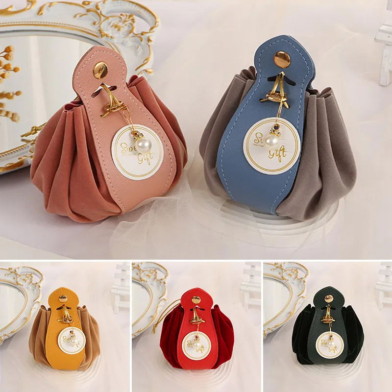 Luxury Leather Gift Flannel Bag Wedding Candy Packaging Bag With Drawstring Birthday Party Babay Shower Decoration Supplies