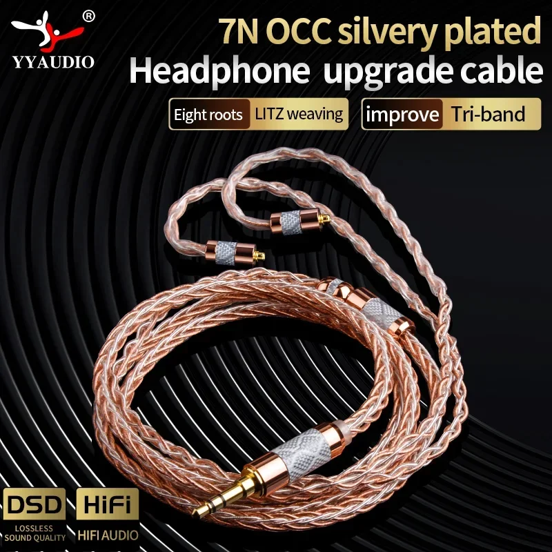 7N OCC Silvery Plated HIFI Audio Earphone Upgrade Cable MMCX 2Pin 4.4mm 3.5mm 2.5mm Aux Jack for Carat Tangzu Fudu HOLA