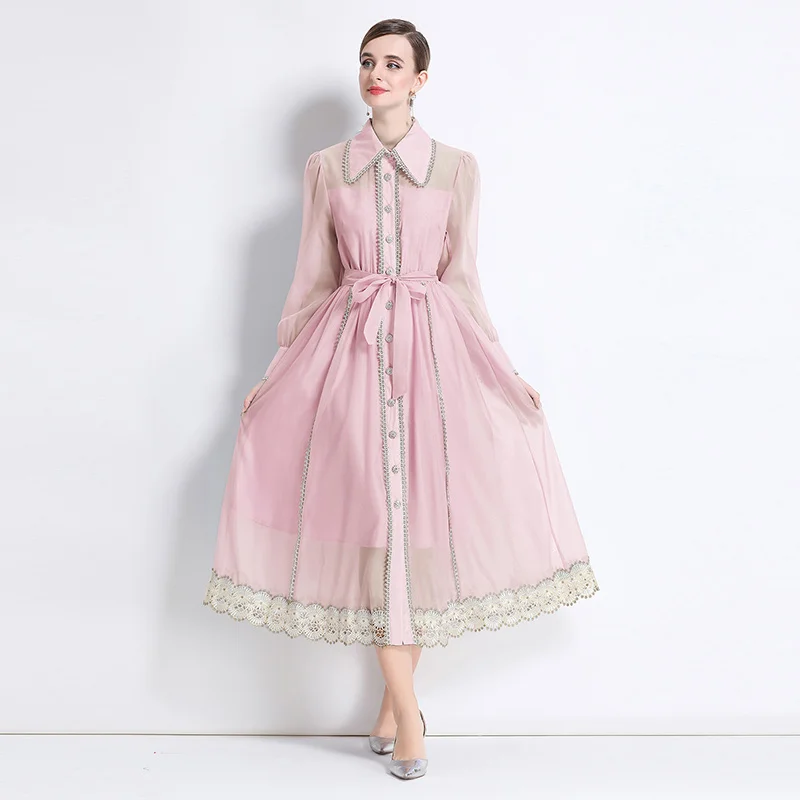 2025 الصيف قميص نسائي فستان خمر طوق مطرزة فضفاضة تناسب الخصر النحيف طويل طول نمط الشباب تنوعا عادية #2