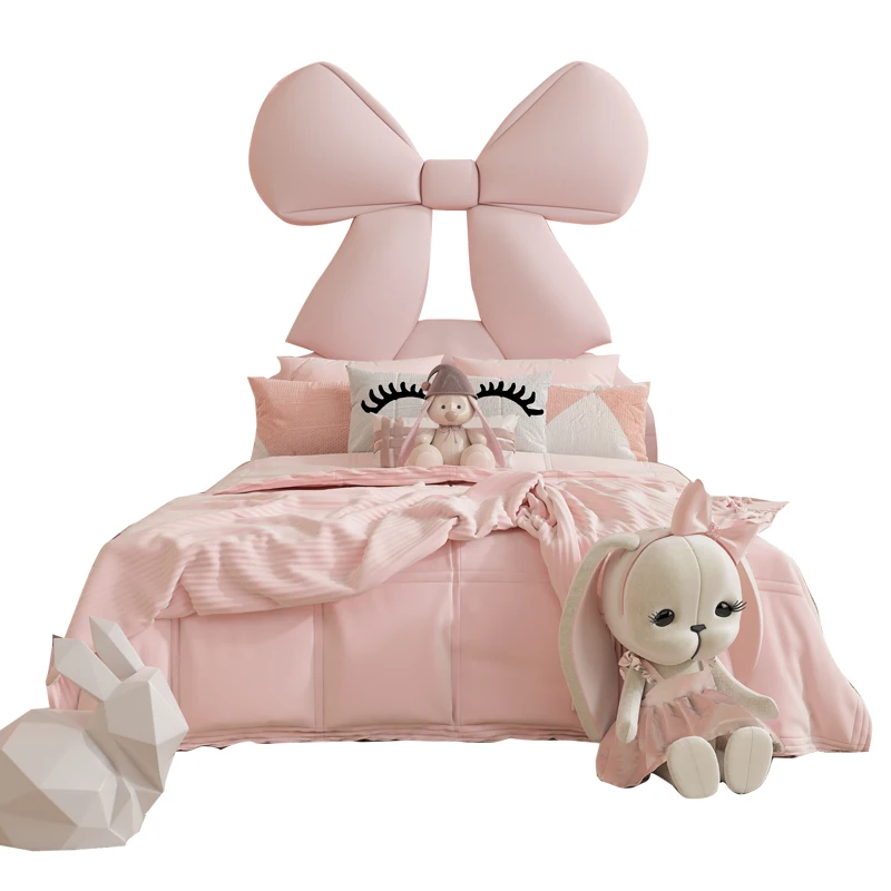 

Girls' Leather Bed Children's Bed Girls' Bedroom Princess Bed Korean Girl's Heart Bow 1.8M