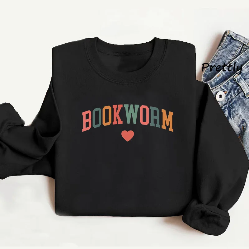 

Bookworm Sweatshirt Cute Teacher Books Lover Pullover Reading Sweatshirts Group Teacher Vintage Women's Clothes Streetwear Top