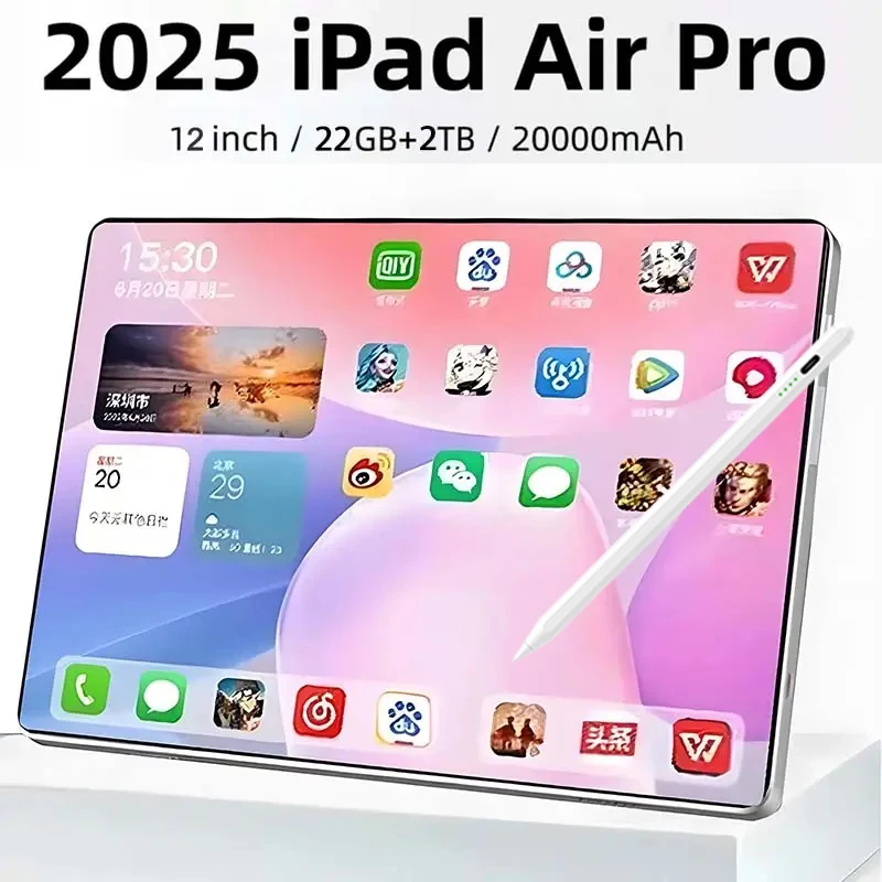 2025 Original 12 pulgadas Pad Air Pro Tablet PC 20000mAh Snapdragon 888 Android 14 22GB RAM 2TB ROM 5G Dual SIM GPS 5K 4G WIFI Tablet
