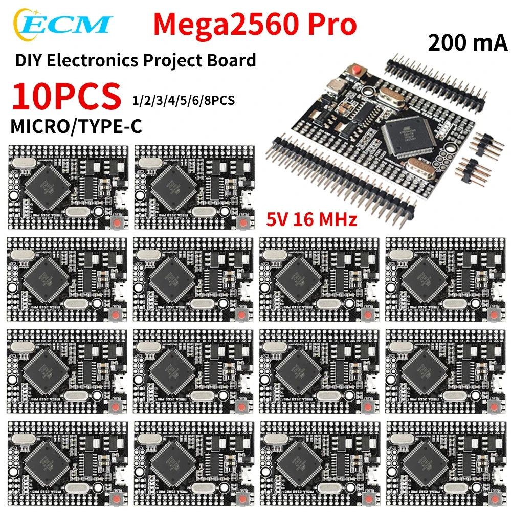 1-10PCS Mega2560 Pro Board for Arduino Mega2560 CH340G DIY Electronics Project Board with male pinheaders 5V 16 MHz Type-C/Micro