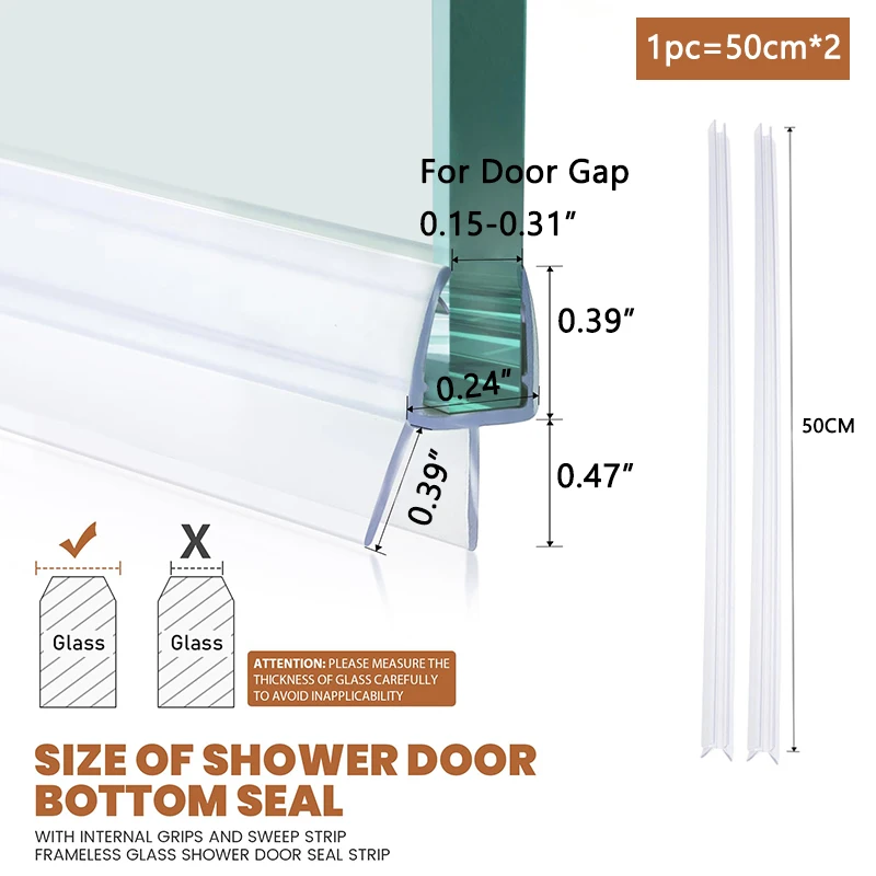 Uszczelka dolna drzwi prysznicowych 4-6mm szczeliny 50cm * 2 szt. Szkło ekranowe bezramowa taśma uszczelniająca drzwi do łazienki Sweep Home Improvement