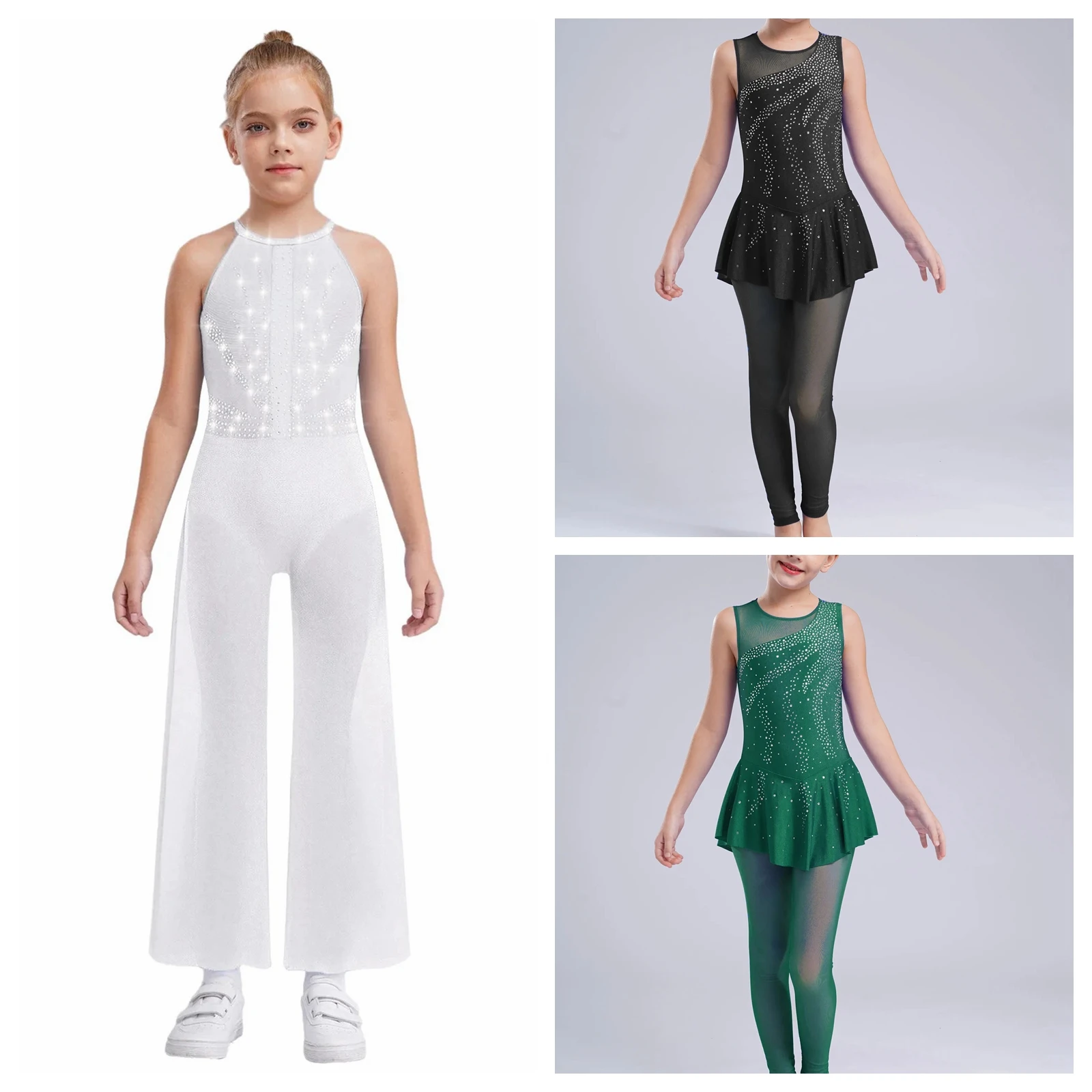 

Kids Girls Acrobatics Bodysuit Ballet Gymnastics Jumpsuit Wide-Leg Leotard Athletic Bodysuit Dancewear Kids Skating Costume