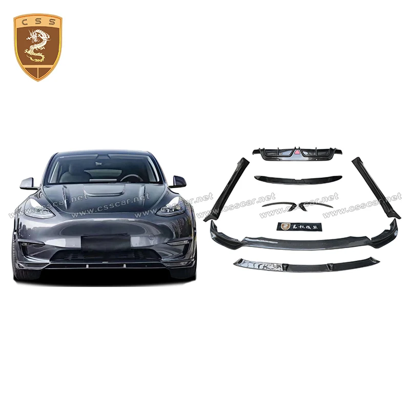 Carbon Fiber Body Kit For Tesla Model Y CMT Style Side Skirts Front Lip Spliter Rear Diffuser Wing Spoiler Car Accessories