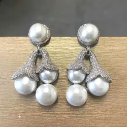 Bilincolor Fashion Flower White Pearl Earring for Women