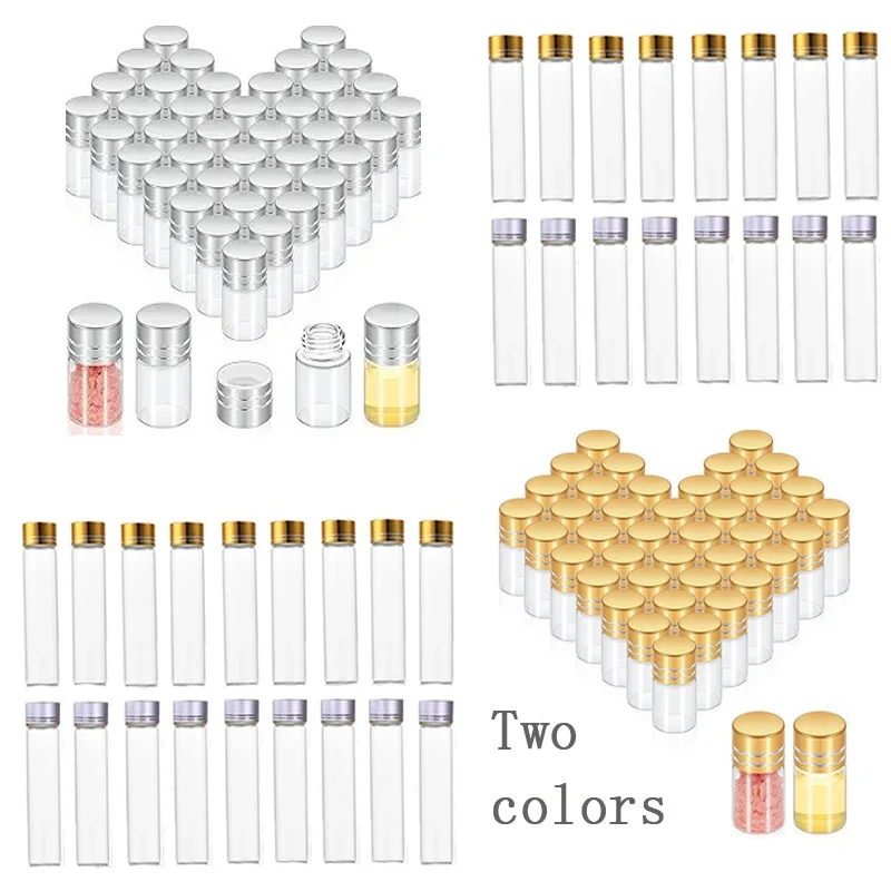 100Pcs 5ml-25ml Min Glass Test Tubes Bottles With Aluminum Lid Clear Flat Bottom Candy Storage Containers For DIY Wedding Gifts