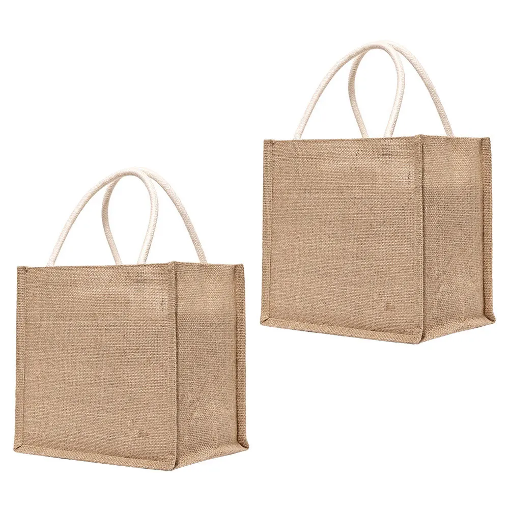 

2pcs Jute Shopping Bag Reusable Grocery Tote Vegetable Purchase Pouch Storage Sackcloth Handheld Bag For Outdoor Leisure Gift