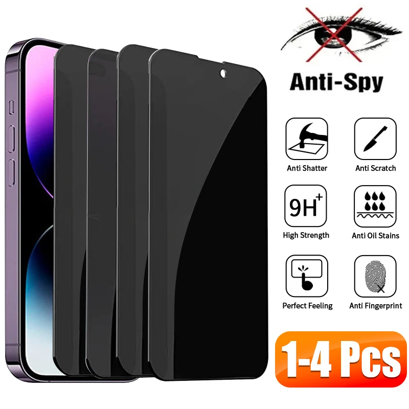 Protecteurs d\'écran de confidentialité pour iPhone, anti-espion, verre guatémaltèque, iPhone 15 13 11 12 14 Pro Max Mini 7 8 Plus X XS Max Poly, 1-4