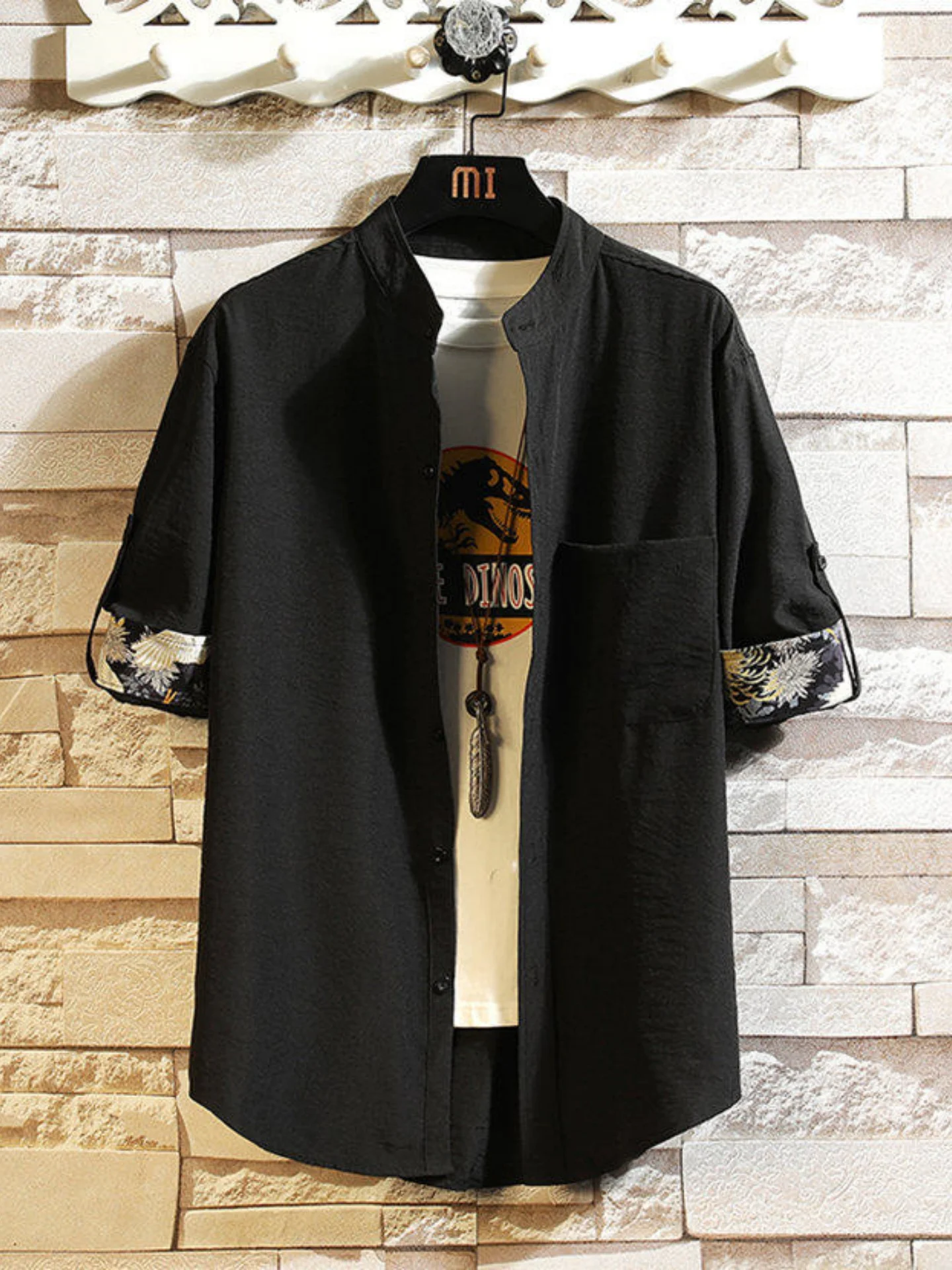 

Мужская летняя верхняя одежда из ледяного шелка с коротким рукавом, модный бренд, легкий свободный крой, молодежный стиль, с анималистическим принтом