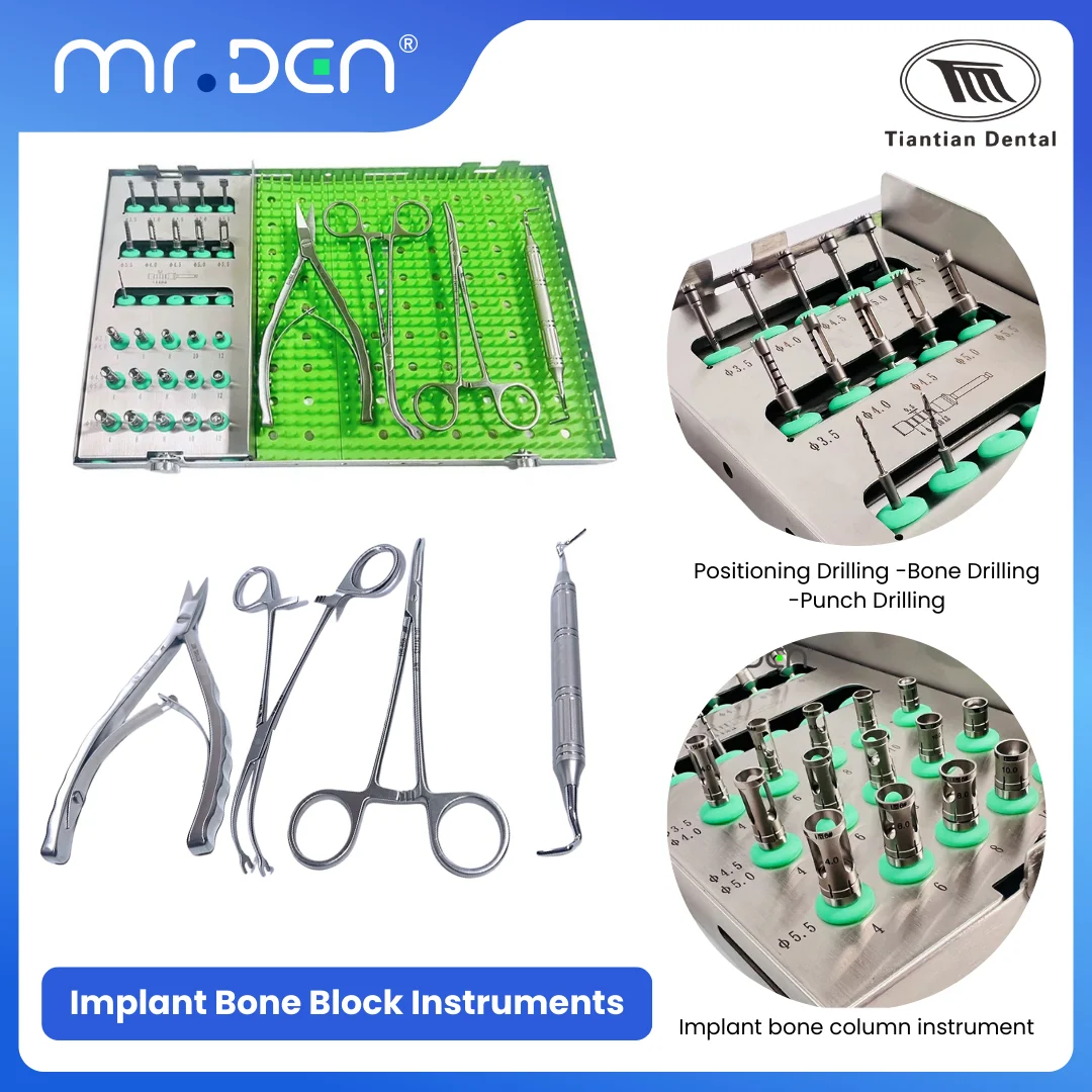 TIANTIAN Dental Implant Bone Augment Tool Set Bone Column Tool Box with Stop Ring Bone Drill & Bone Slice for Dentist