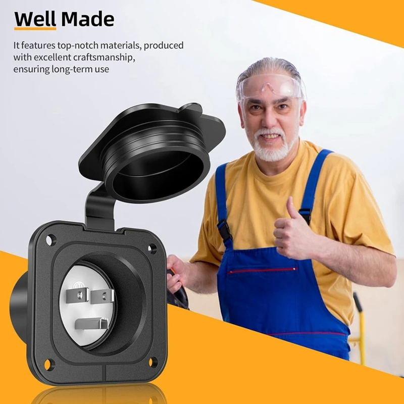 ABNO-Flanged Inlet ETL 15 Amp RV Plug Receptacle Block Heater Bumper Plug With Waterproof Cover NEMA 5-15 Male Wall US Plug