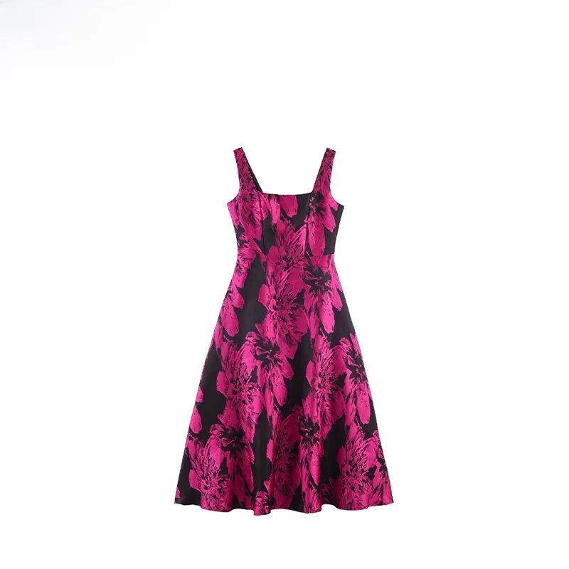 

Модное винтажное платье с квадратным вырезом и бретелями ZR, осенняя новинка, женское универсальное платье из полиэфирного волокна