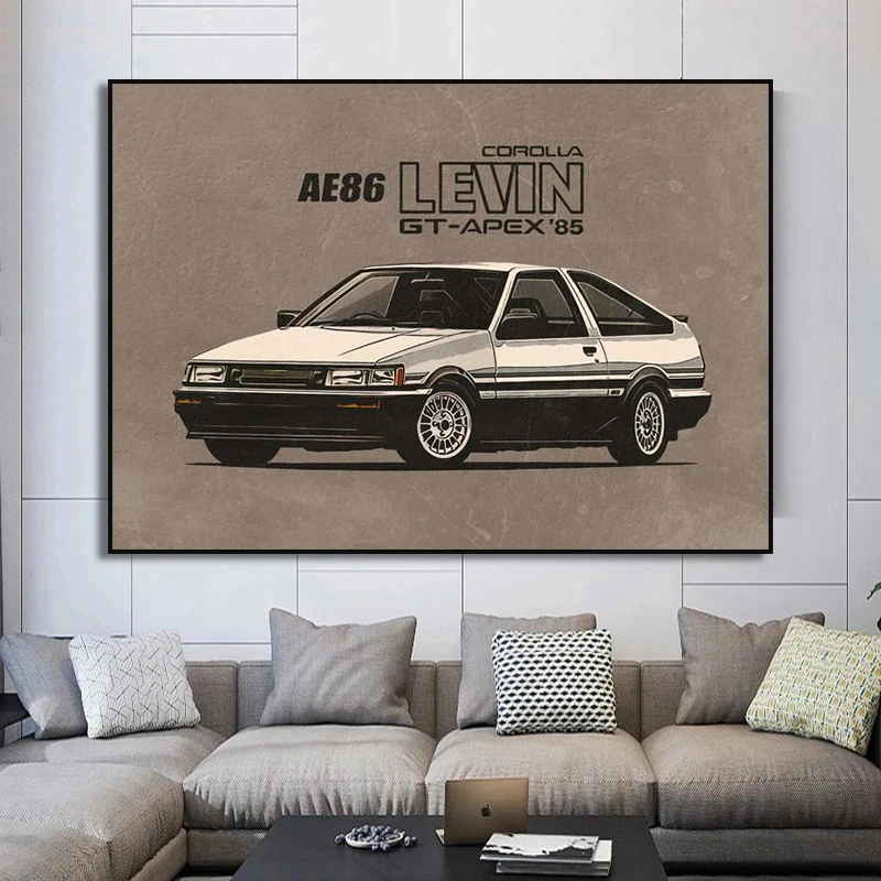 Initial D Poster Anime Initial Drift Car AE86 TAKUMI Neon Wall Art Kawaii Room Decor Quality Canvas Painting Home Decoration