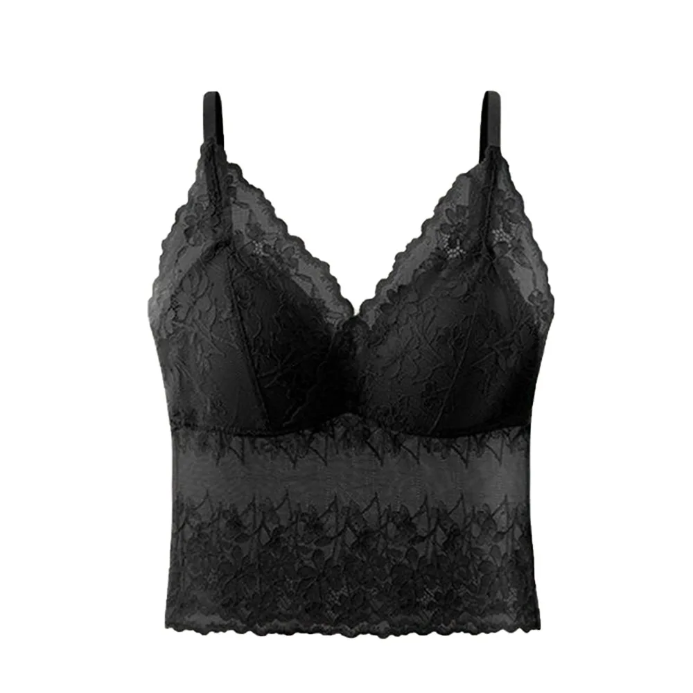 

Fashion Solid Color Lace Camisole V Neck Sleeveless Suspender Vest Bottoming Shirt Seamless Lace Crop Tops Women