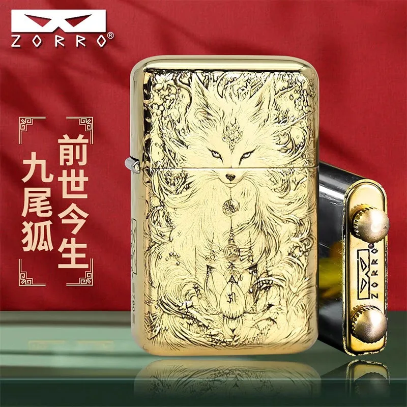 

ZORRO Third Generation 790 Windproof Lighter Men's Gift Pure Copper Nine-tailed Fox Kerosenes Lighter
