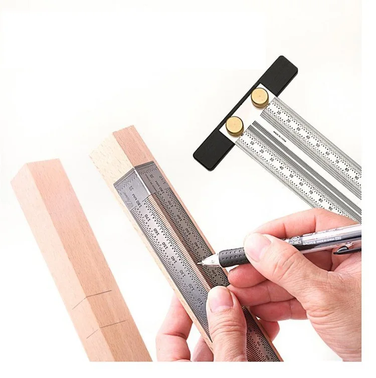 Cave ruler, woodworking scribing ruler 90-degree square ruler, scale ruler High-precision stainless steel ruler