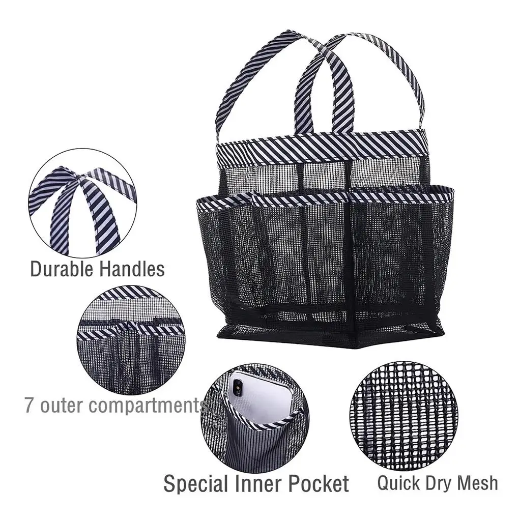 Mesh Shower Caddy Bag Basket Indoor Outdoor Using Solid Color Multi-pocket  Tote Bags Toiletry Holders with Handles