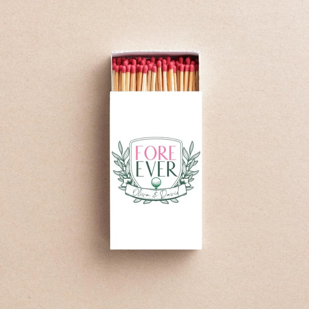 

Custom “Fore Ever” Wedding Matchboxes Golf Wedding Favor Personalized Match Box Golf-Themed Wedding Decor Fore Ever Matchbook