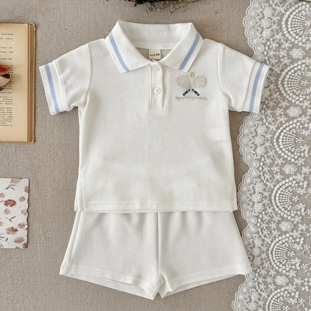 Summer Baby Boys and Girls Sporty Style Embroidery Short Sleeve T-Shirt +Shorts Two-Piece Set for Babies 0-3Y
