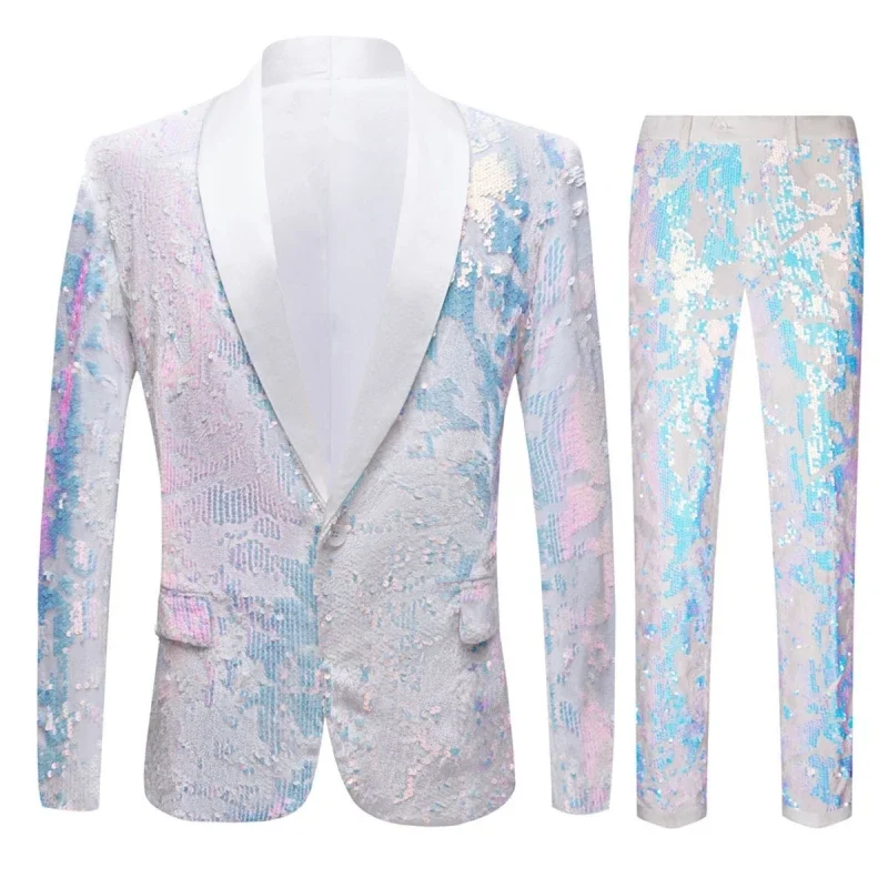 

2024 Europe and The United States Stage Handsome Suit Sequin Suit (suit + Trousers) Men's Fashion Pair Handsome Two-piece Set