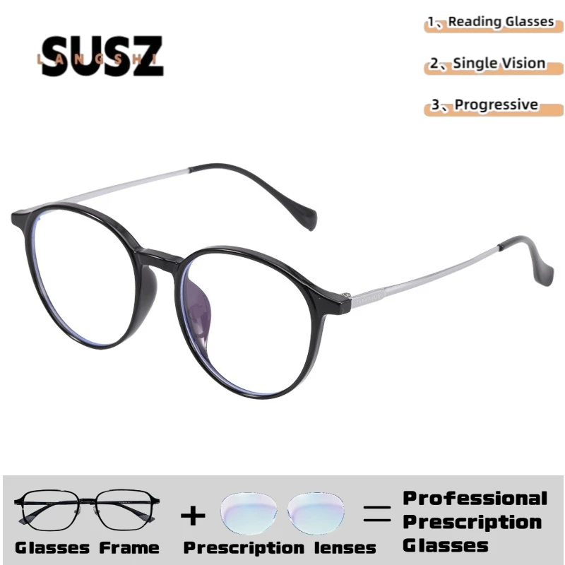 LS-SUSZ Trend Acetate Round Prescription Glasses For Unisex Graduated Photochromic Multifocal Eyeglasses Myopia Lenses