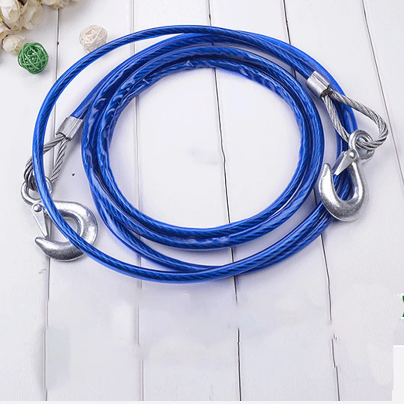 Heavy Duty Tow Strap with Metal Safety Hooks, Steel Wire Towing Strap, and 3/5/7 Tons Capacity, 8mmx4m, 10mmx4m, 12mmx5m