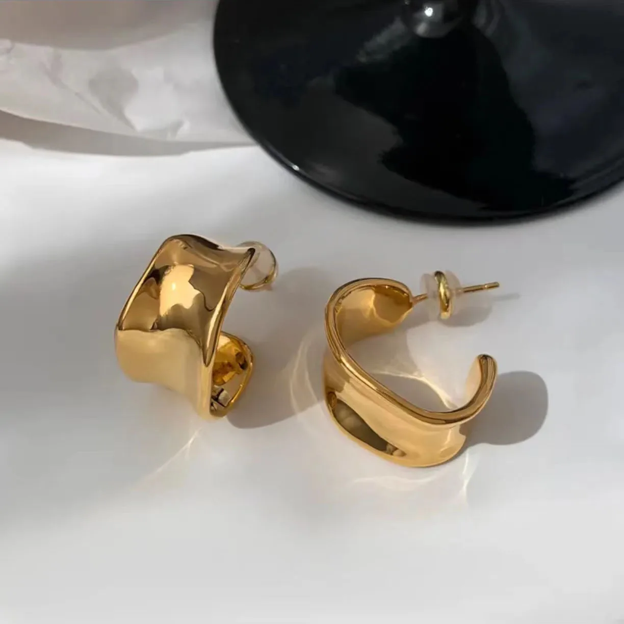 Korean Metallic C Stud Earrings Trendy Irregular Designer Earring  Jewelry