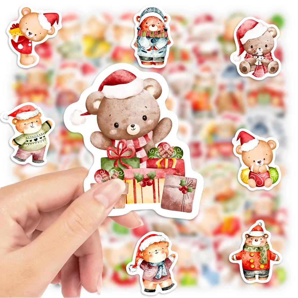 Cartoon Christmas Bear Stickers Kawaii Animal DIY Gift Toy Decorative Decal for Scrapbook Laptop Phone Luggage Bottle Waterproof