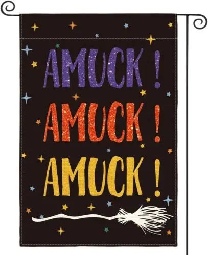 Hocus Pocus Amuck! Broom Halloween Garden Flag 12X18 Inch Double Sided