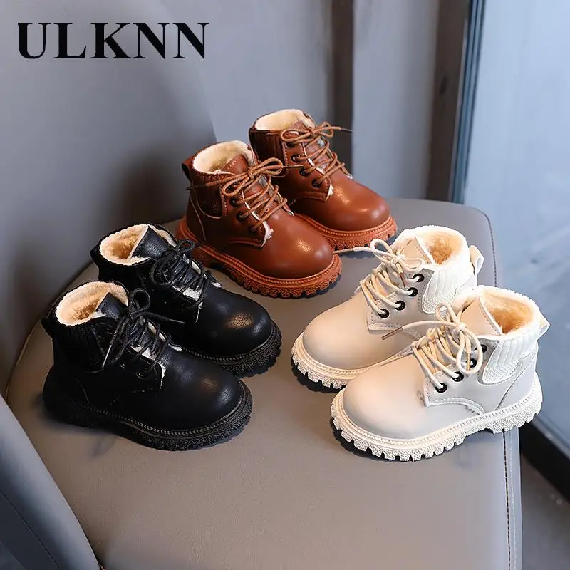 2023 Children Winter Boats Baby Pure Color Velvet Short Boots Boy's  Fashion White Cotton Soft Bottom Boots Of The Girls