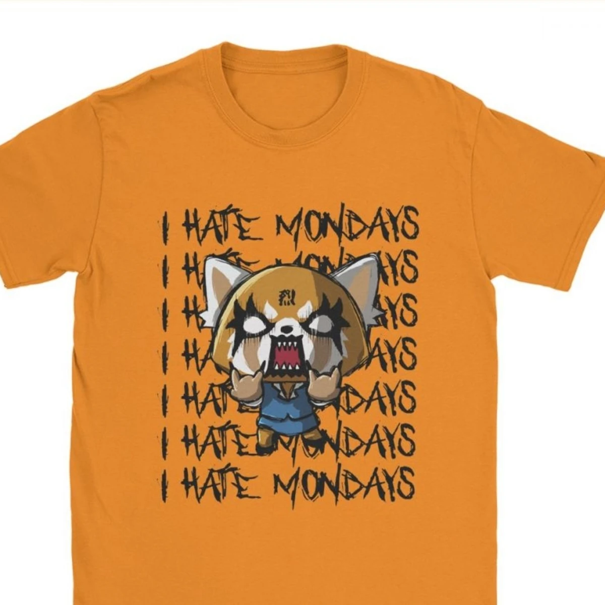 Men Aggretsuko Aggressive Retsuko I Hate Monday T Shirts Premium Cotton Funny Camisas Happy New Year Tshirts Printing T Shirts