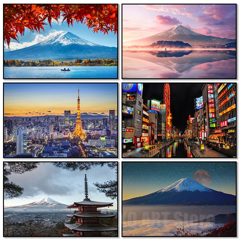 

Japan Landscape Poster Diamond Paintings And Prints Modern Tokyo Japan City Night Travel Mount Fuji For Living Room Home Unfra