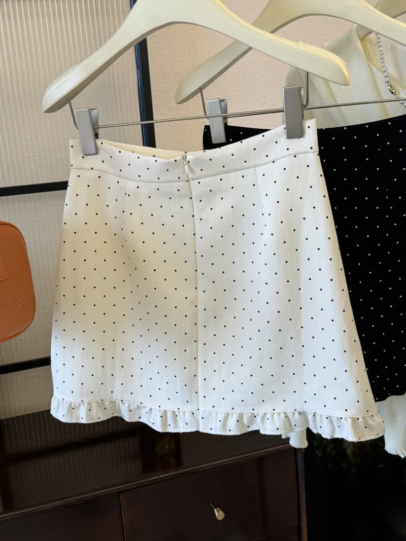 

Korean Style Polka Ruffle Lace High Waisted Skirt Fashionable Versatile Slim Fit Short Skirt New A-line Hip Hugging Skirt