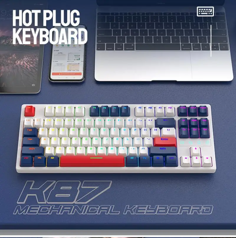 

87 Keys Mechanical Keyboard Luminous Hot Swap Mechanical Keyboard Gaming Esports Custom Diy Game Mechanical Keyboard