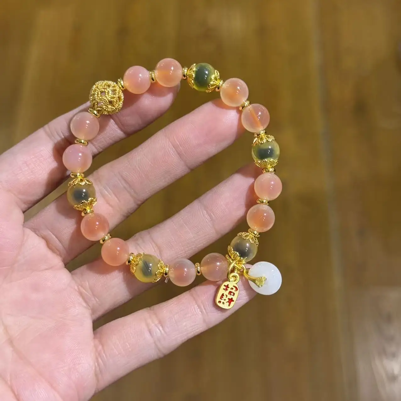 Incense Ash Porcelain Glass Gold Foil Half Sugar Handstring Orange Sugar Agate Shallow Heart Into Peace Buckle Lucky Bracelets