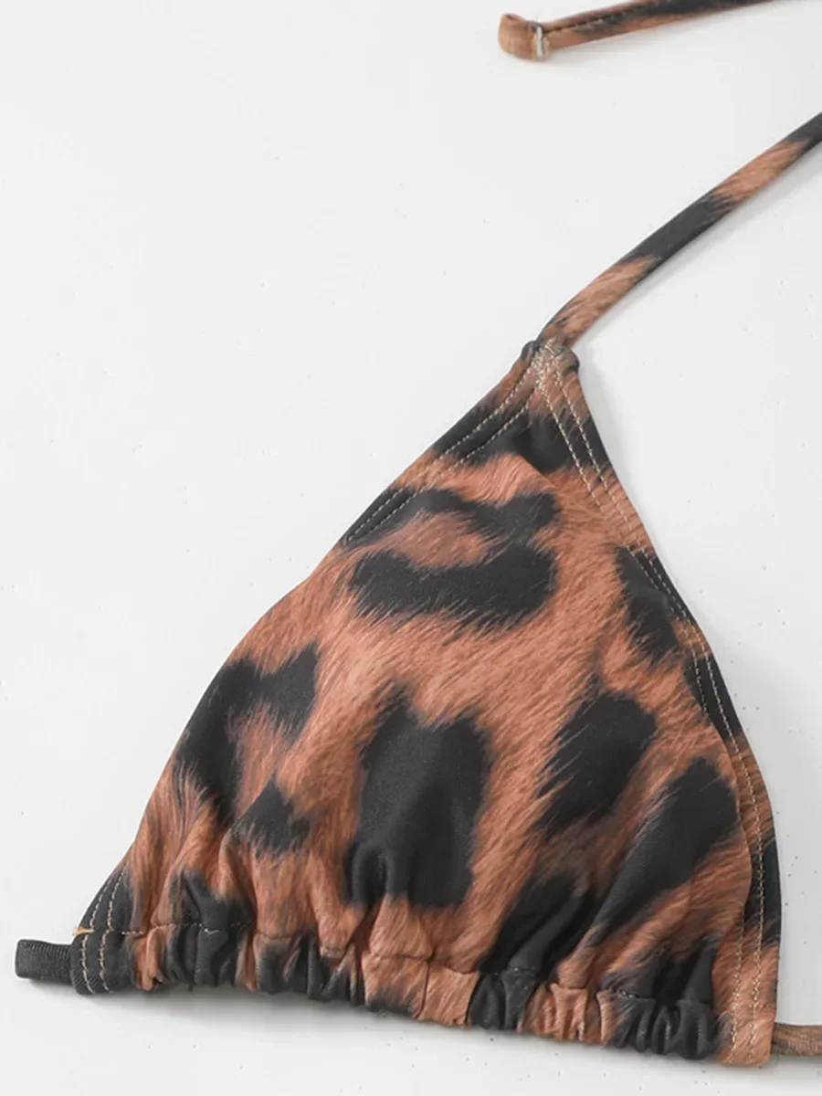 XS - XL Halter Leopard Beach Cover Up Bikini Women Swimwear Female Swimsuit Three-pieces Bikini Set Mini Micro Bathing Suit Swim