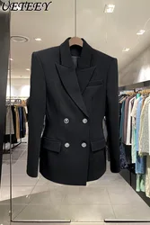 Tuta da pendolare 2024 primavera nuovo doppio petto spalla larga vita sottile stretto Socialite elegante cappotto Blazer nero sottile per le donne