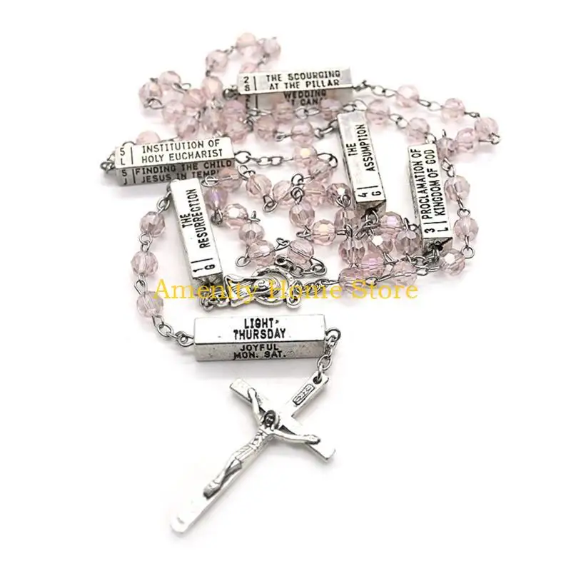 F26C Benedict Retro Rosary Catholic Necklace Mystery Cuboid Prayer Necklace