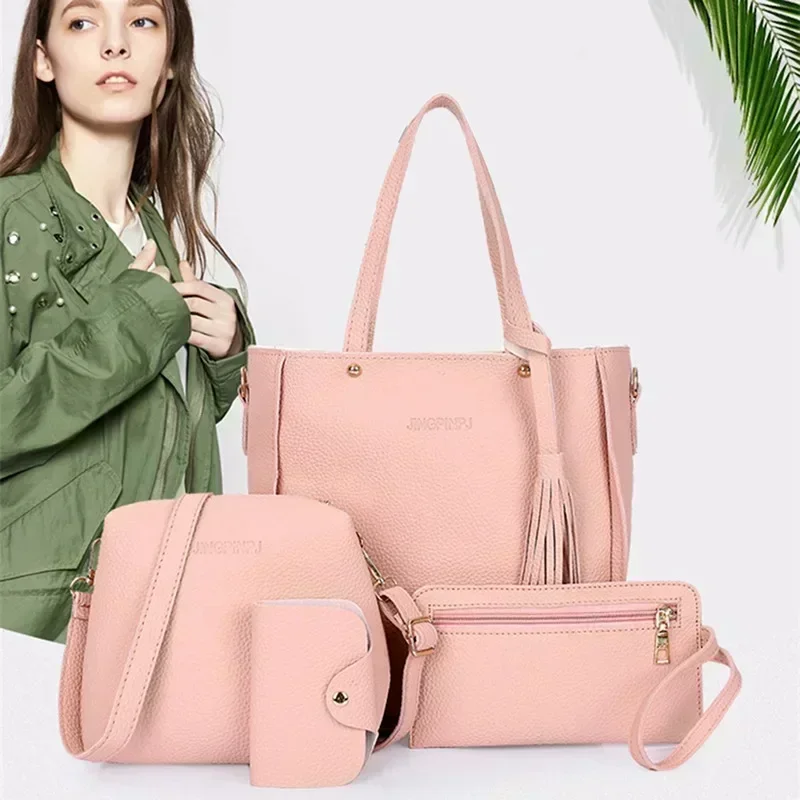 Bolso de hombro de cuatro piezas para mujer, conjunto de cartera de lujo, 2024