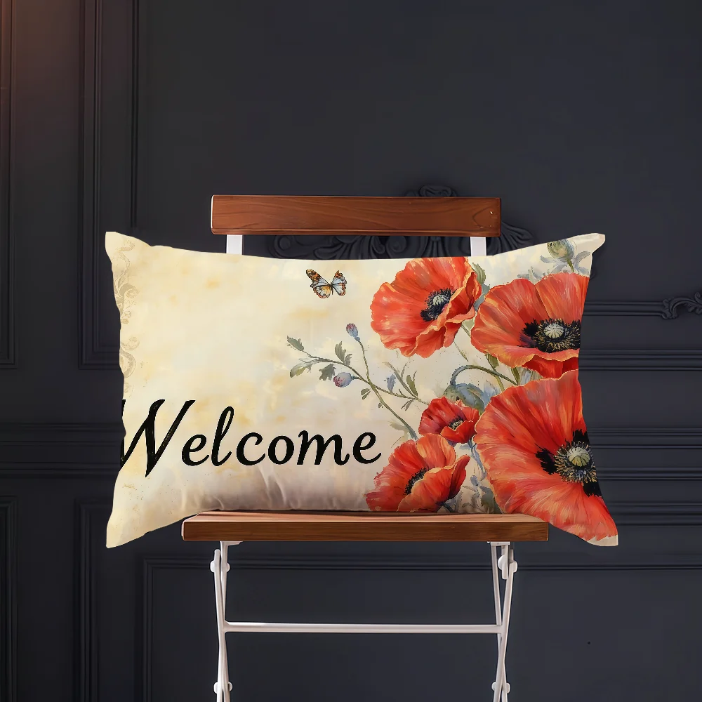 Fotografia 6: Capa de Almofada Retangular com Estampa Floral Retrô de Tulipa e Girassol, para Sofá, Sala de Estar, Quarto, Cabeceira, Presente