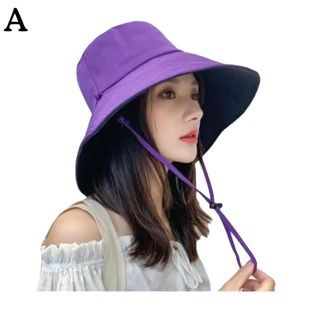 Double-sided Foldable Bucket Hat for Women Girls Summer Sun Hat Anti-UV Wide Brim Visor Fisherman Cap Sunscreen Hat